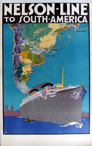 Original 1930 Travel Poster Advertising Nelson Line Cruises To South America